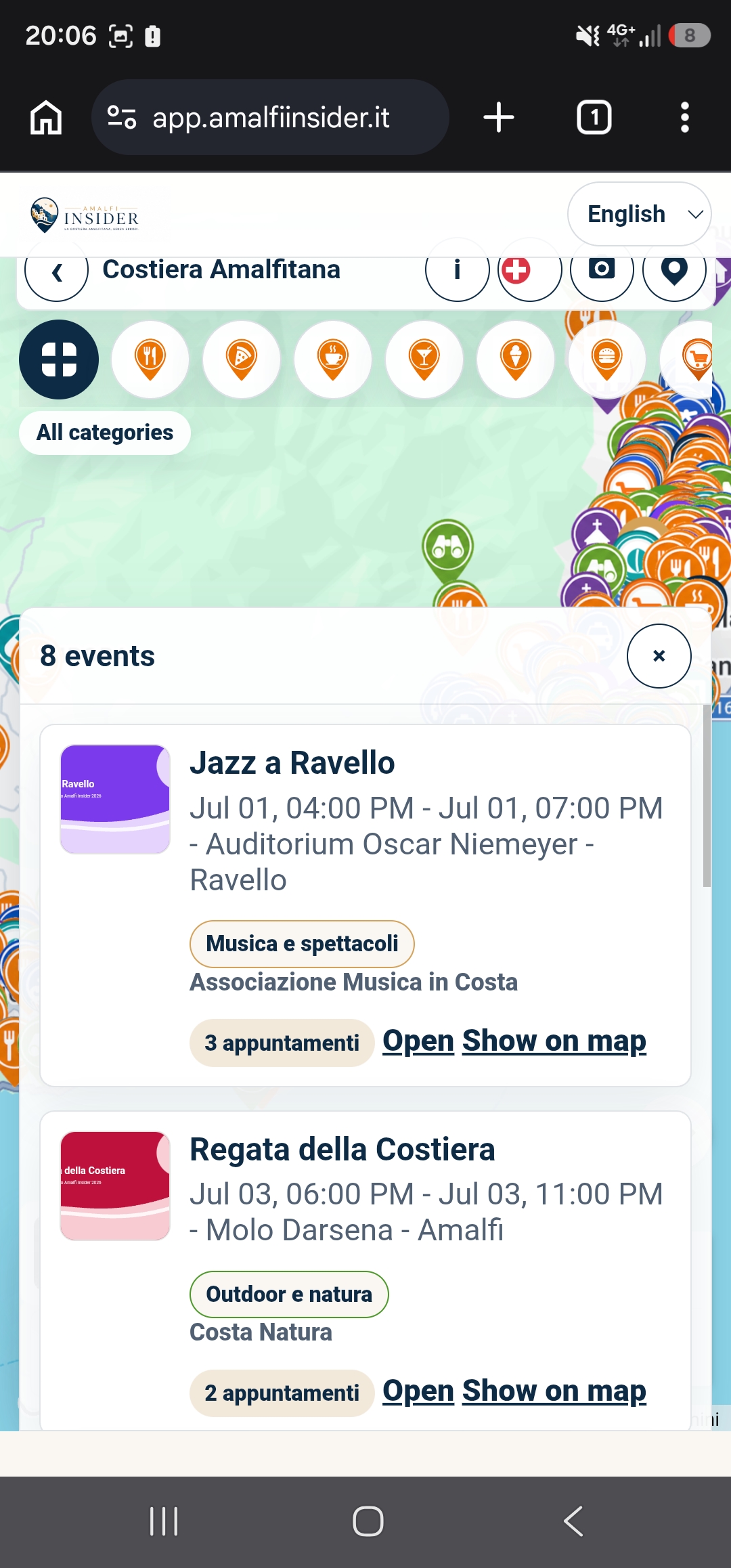 Eventi sulla mappa